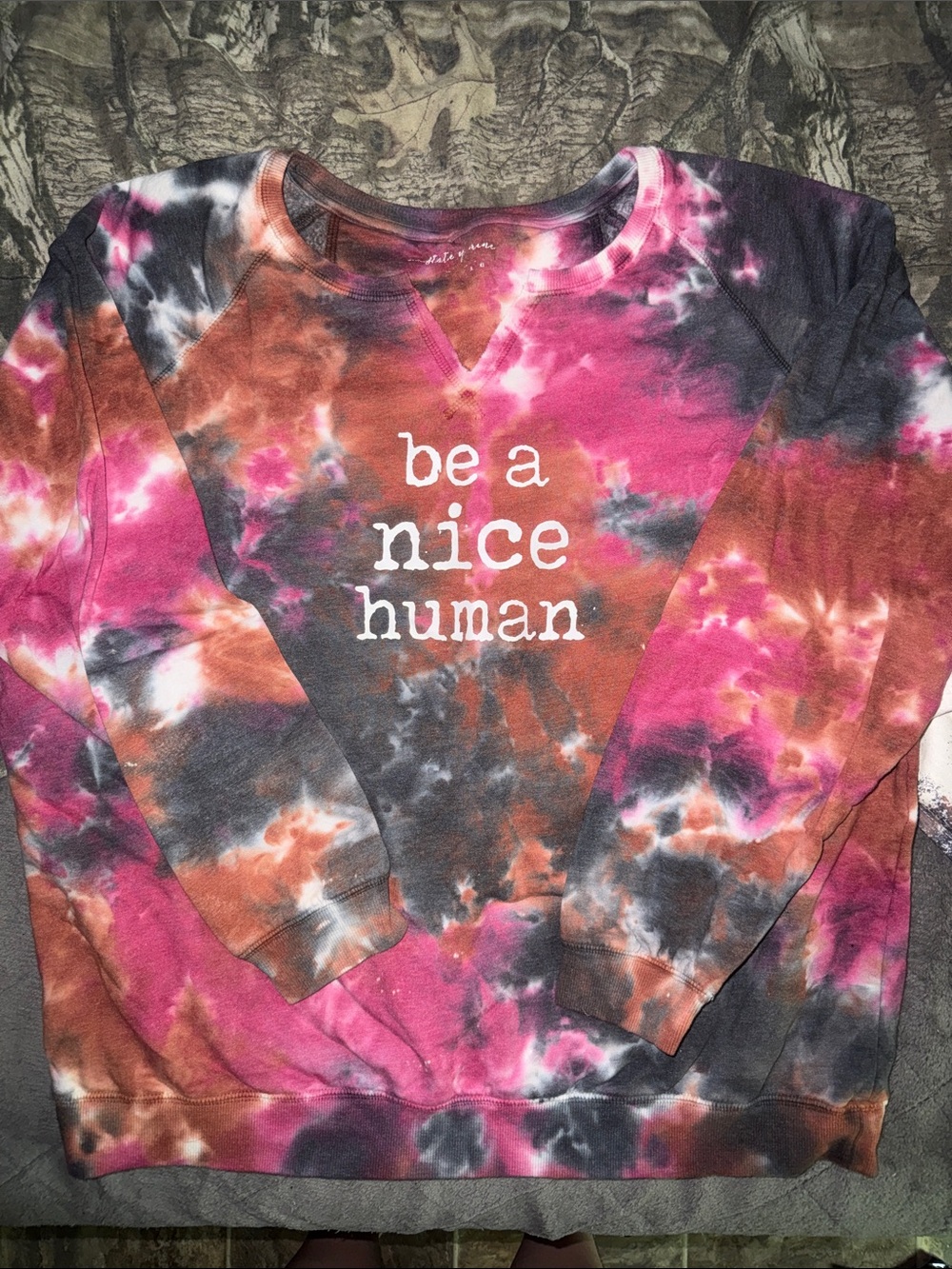 Be a Nice Human Tie-Dye Crewneck Sweatshirt - Pink, Black & Brown